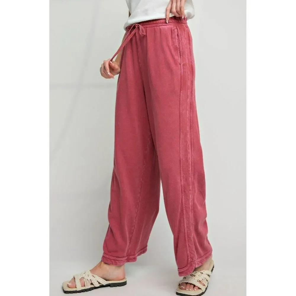 Easel Let's Grab Starbs Mineral Washed French Terry Pants in Wine EB40836 - Picture 3 of 5
